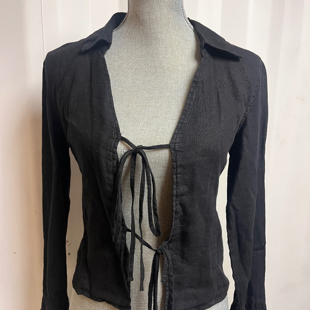 ZARA Linen Tie Down Black String Jacket/ Shirt Size XS New With Tags